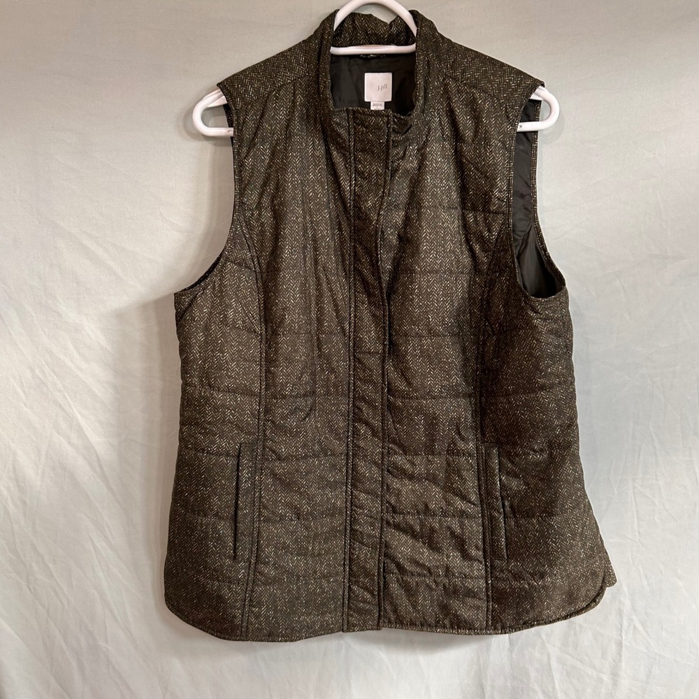 J. Jill Balsam Green Herringbone Quilted Puffer Vest Petite Large NWT Gorpcore